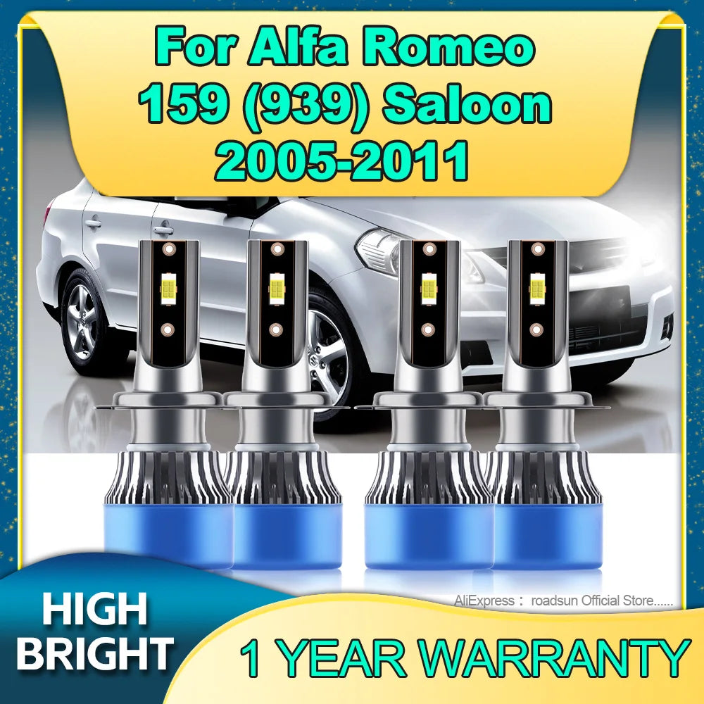 2/4Pcs LED Headlight High Power 160W Turbo Lamp 6000K Car Light H7 For Alfa Romeo 159 939