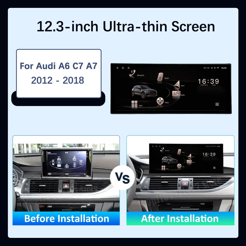 12.3 inch Android 16 for Audi A6 C7 A7 2012 - 2018 GPS Navi BT HD Screen Wireless Carplay