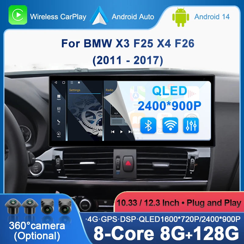 Wireless CarPlay For BMW X3 F25 X4 F26 2011-2017 CIC NBT Car Multimedia Radio Player Andro