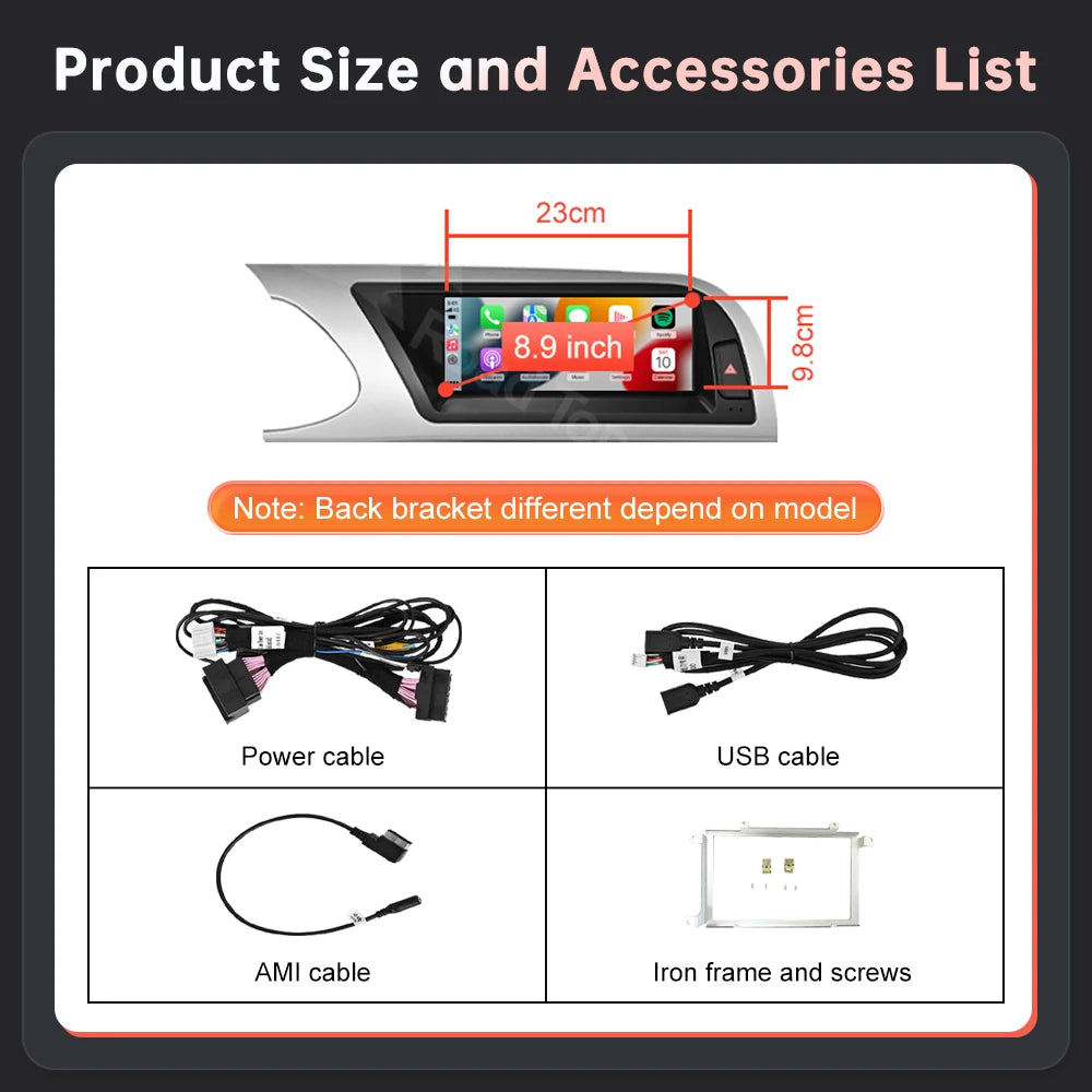 Linux Touch Screen Car Multimedia Display Wireless CarPlay for Audi A4 2009-2015 with Andr | AUTOKITSHOP