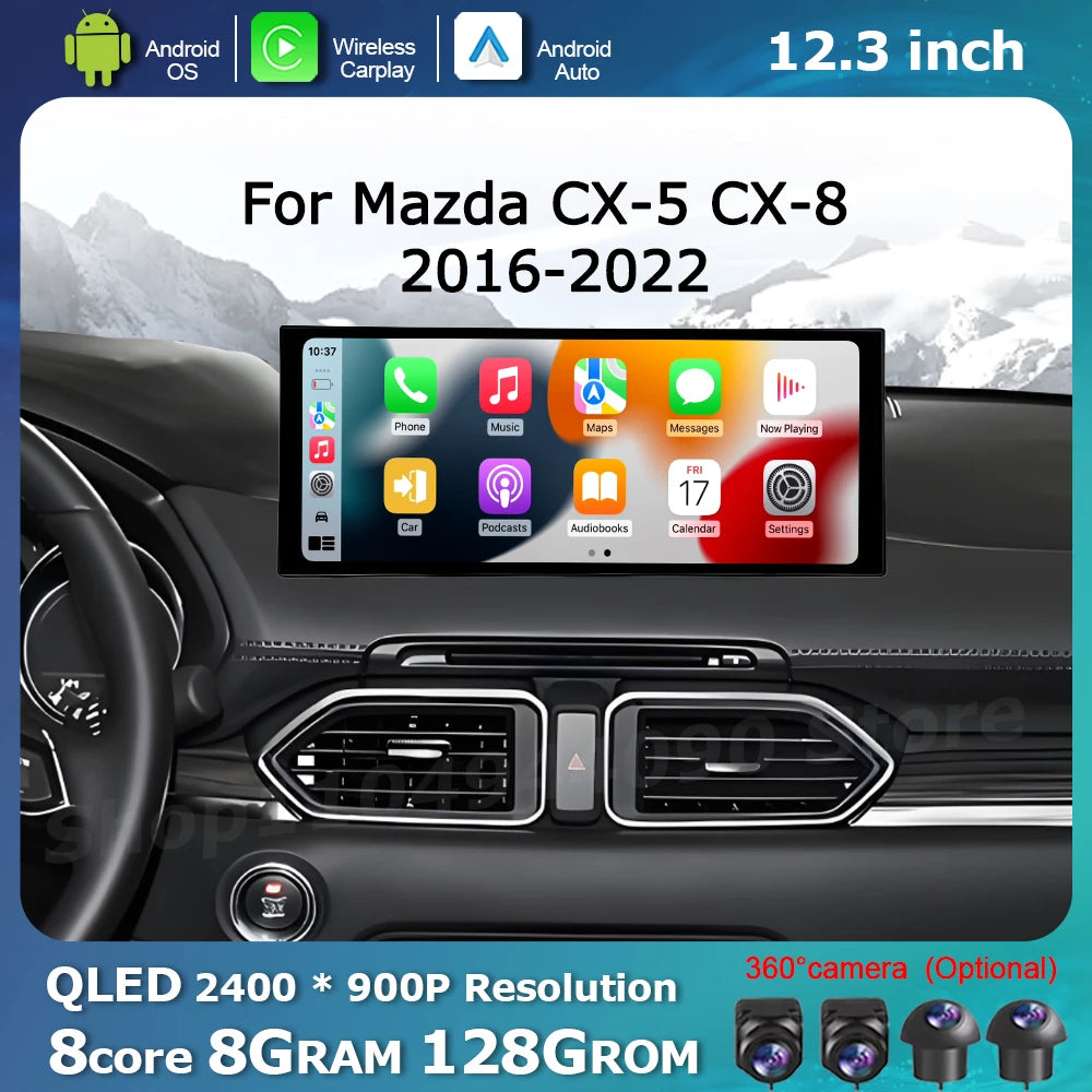 for Mazda CX-5 CX-8 2016-2022 Multimedia Radio Player QLED 2400*900P Car Touch Display Scr