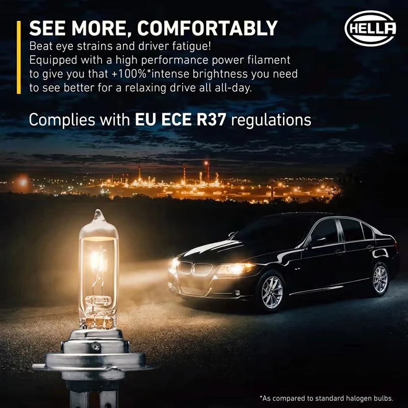 HELLA H7 H4 H11 HB3 9005 Halogen Headlight Up to 100% More Brightness Car Genuine Original