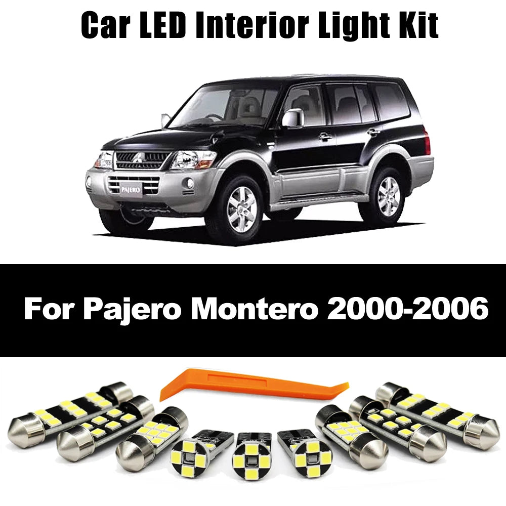9Pcs LED Bulb Interior Light Kit For Mitsubishi Pajero Montero Shogun 3 V60 V68 V73 V75 V77 2000 2001 2002 2003 2004 2005 2006