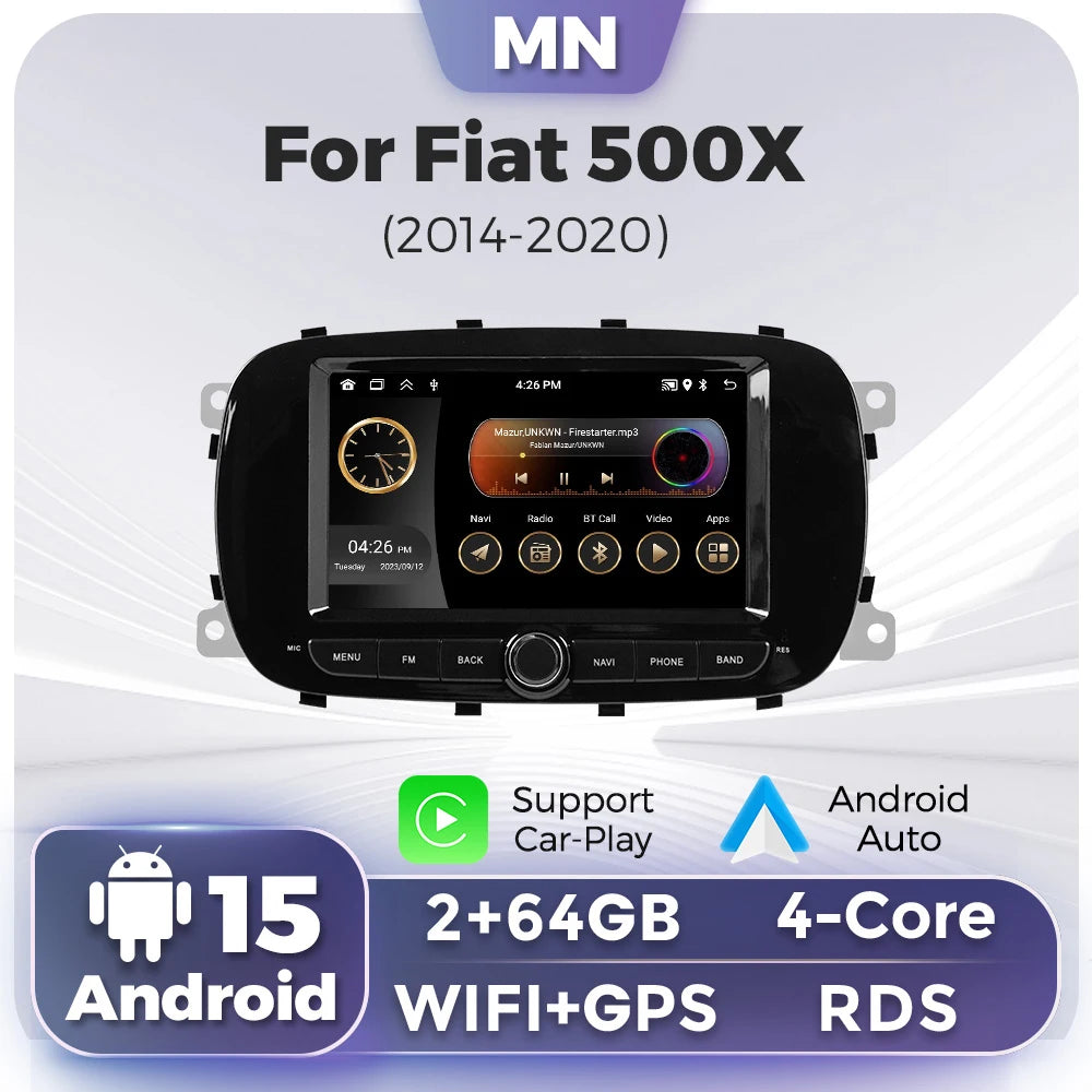 2 Din Android 15 Multimedia Video Player FOR Fiat 500X 2014 2015 2020 Carplay Auto Car Ste | AUTOKITSHOP