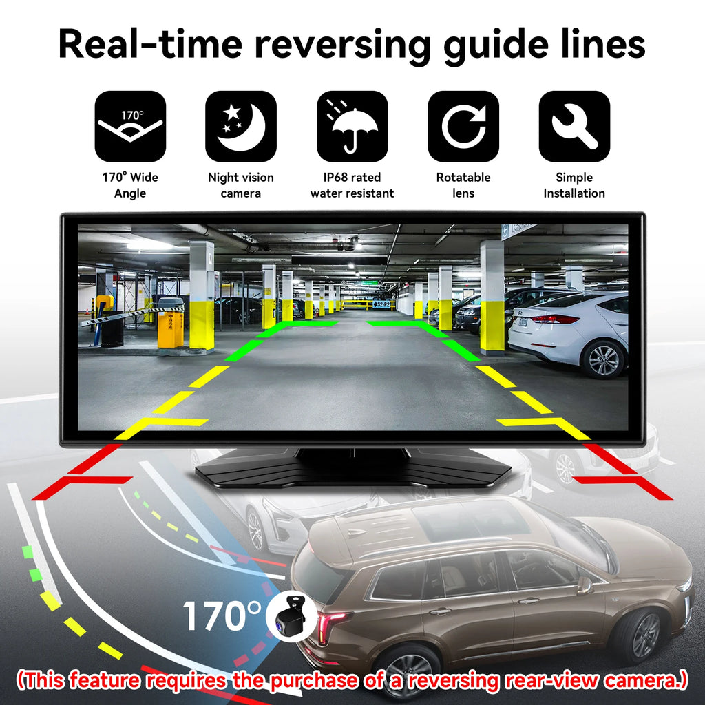 1920*720 Android 14 Portable Car Media Player Universal 8Core 4+64G Carplay Auto Dash Cam