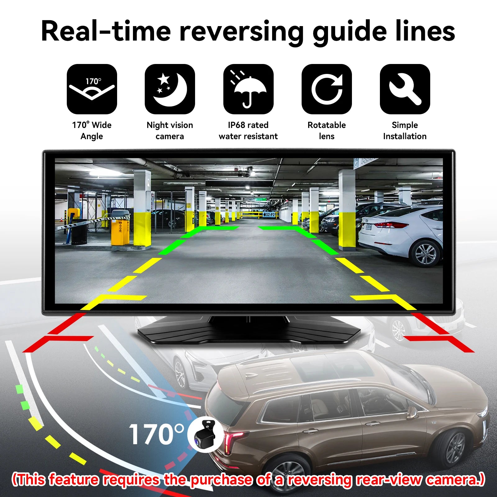1920*720 Android 14 Portable Car Media Player Universal 8Core 4+64G Carplay Auto Dash Cam