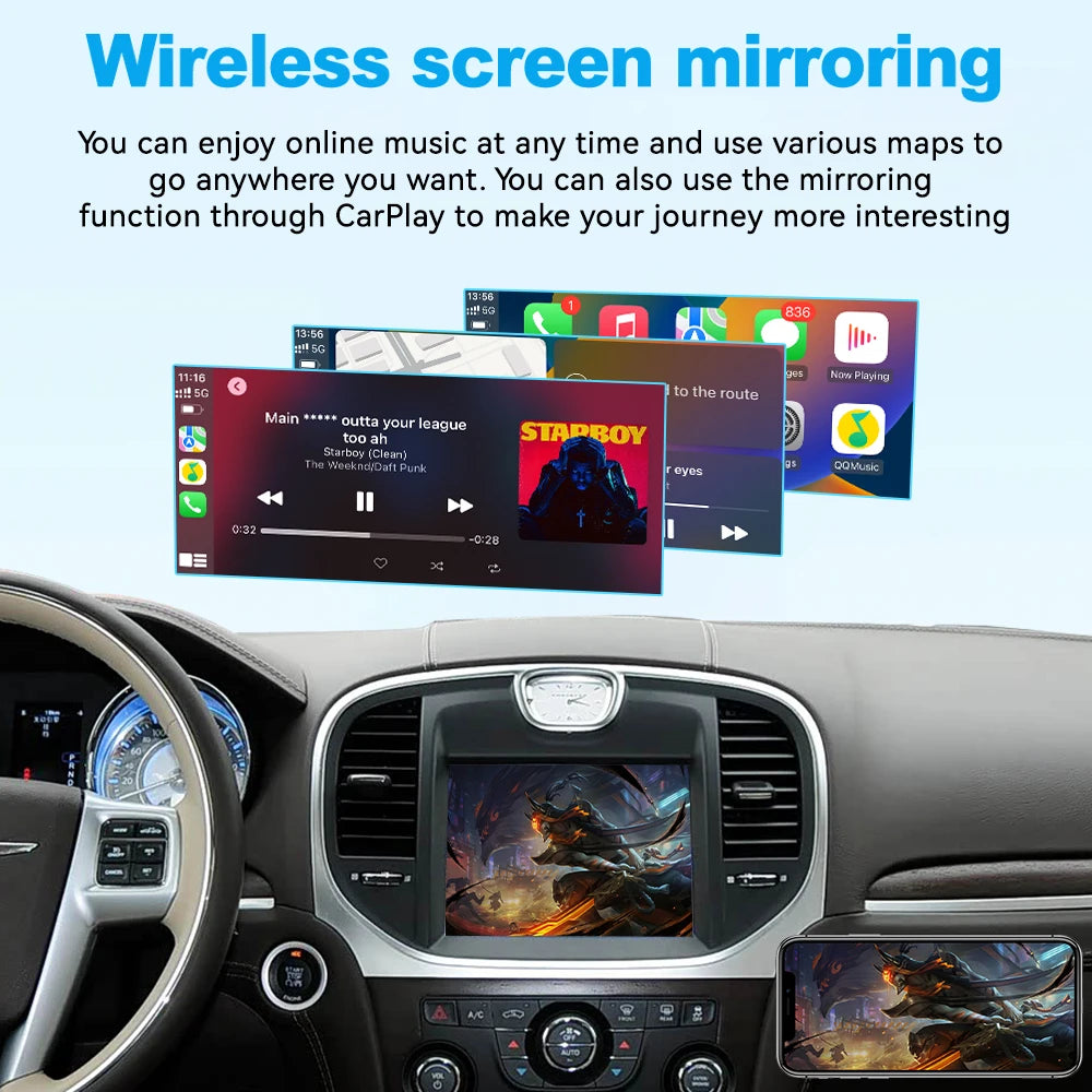 Wireless CarPlay Android Auto Interface for 2012-2016 Chrysler 300C - OEM Screen Upgrade Box with Mirroring AirPlay USB