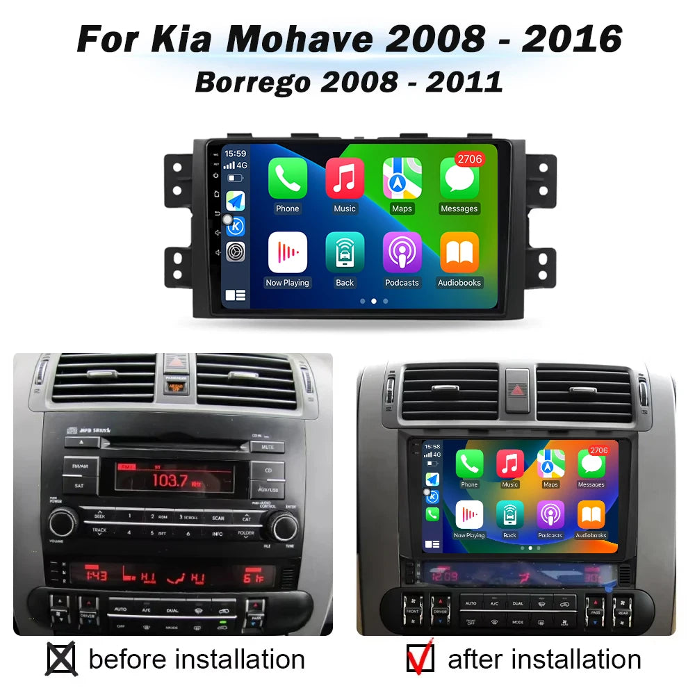 9 Inch Android 16 Auto For Kia Mohave 2008 - 2016 QLED Touch Screen Car Radio GPS Multimed