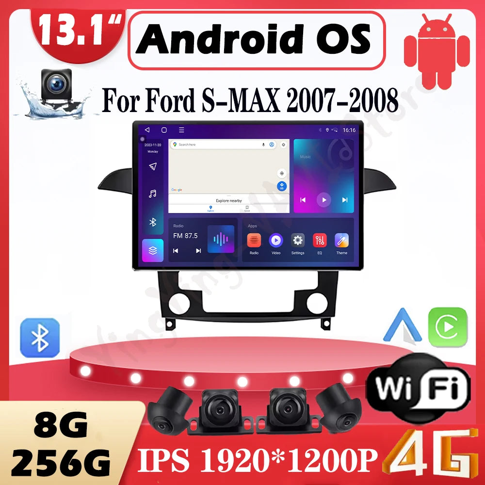 Android OS Wireless Carplay For Ford S-MAX 2007-2008 Player Stereo WiFi+4G Video Auto Mult