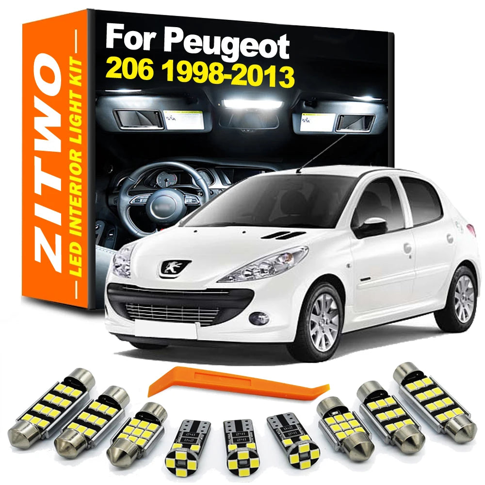 AutoKitShop 8Pcs Car LED Interior Light License Plate Lamp Kit For Peugeot 206 1998- 2 for Peugeot 1998-2007 - Canbus LED Car