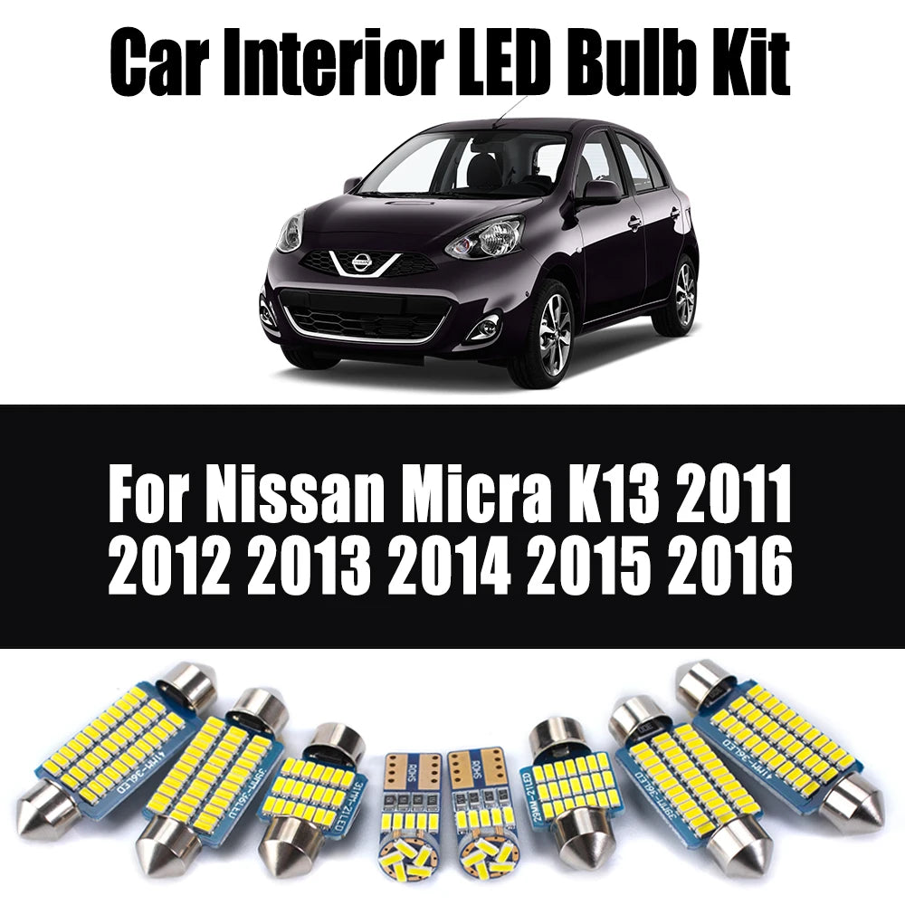 8-Piece LED Interior Light Kit for Nissan Micra K13 - Canbus Error-Free Bulbs | AUTOKITSHOP