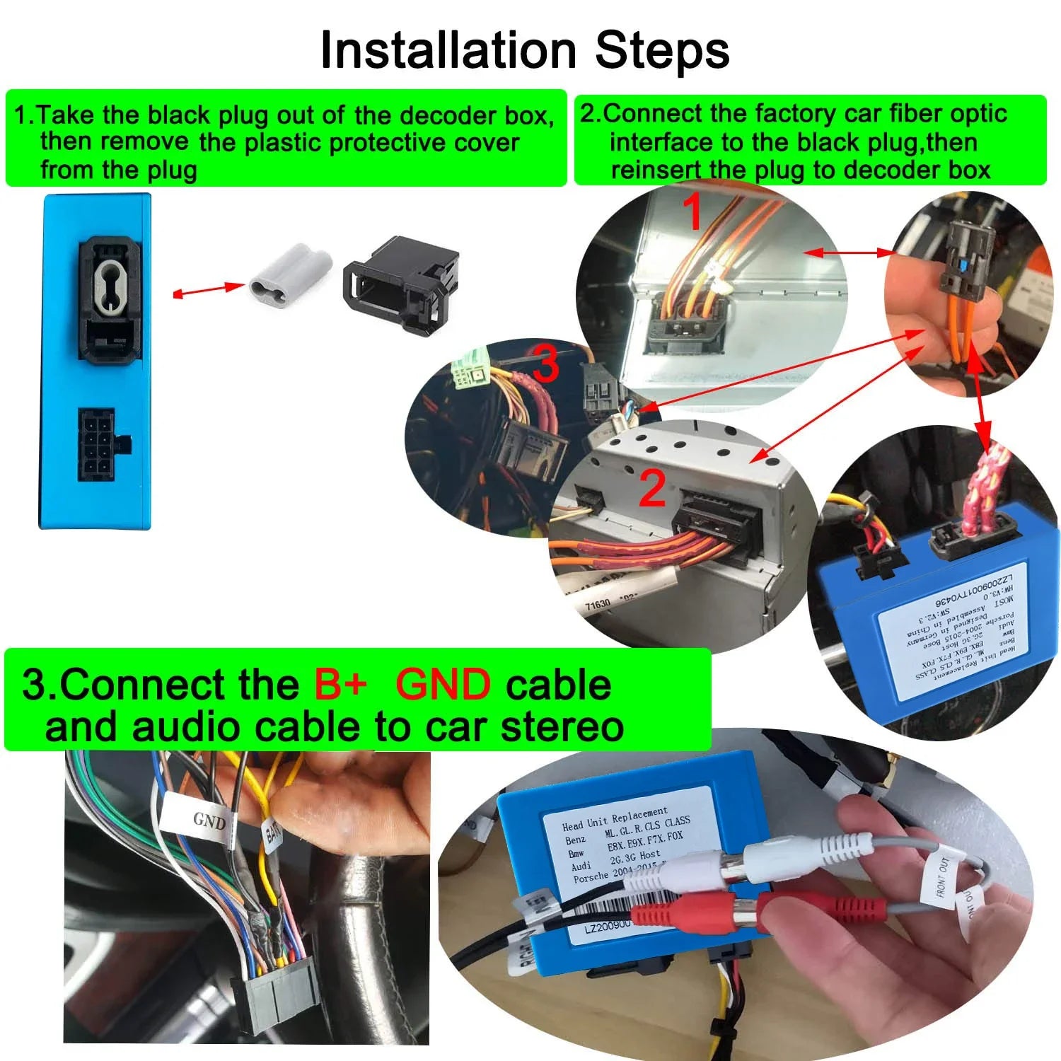 Car Stereo Radio Optical Fiber Decoder Most Box for Mercedes Benz ML/R Series Porsche Caye