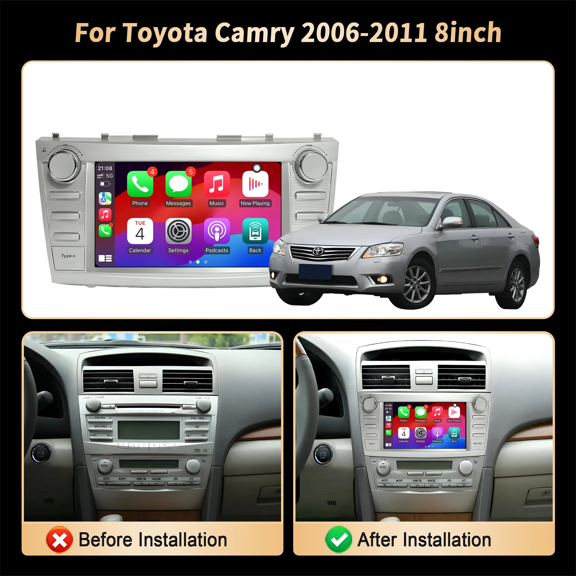 8 inch Android 14 Car Radio For Toyota Camry 2006 2007 2008 2009 2010 2011 Wireless Blueto