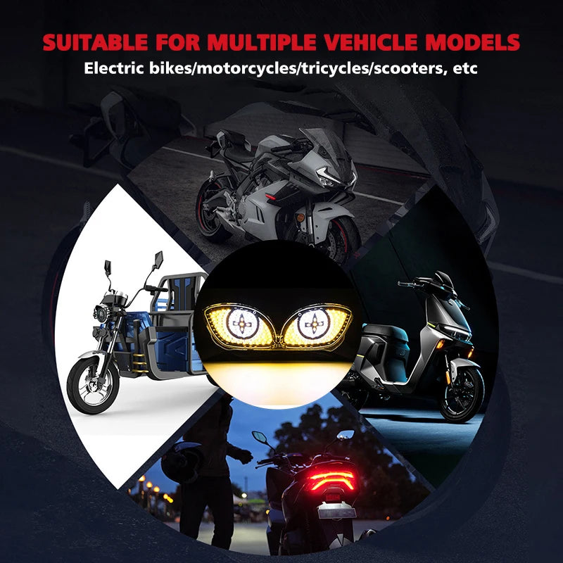 Motorcycle LED Lights Devil Eye Cat Eye Dynamic Tail Light Car Tail Decorative Lamp Strobe