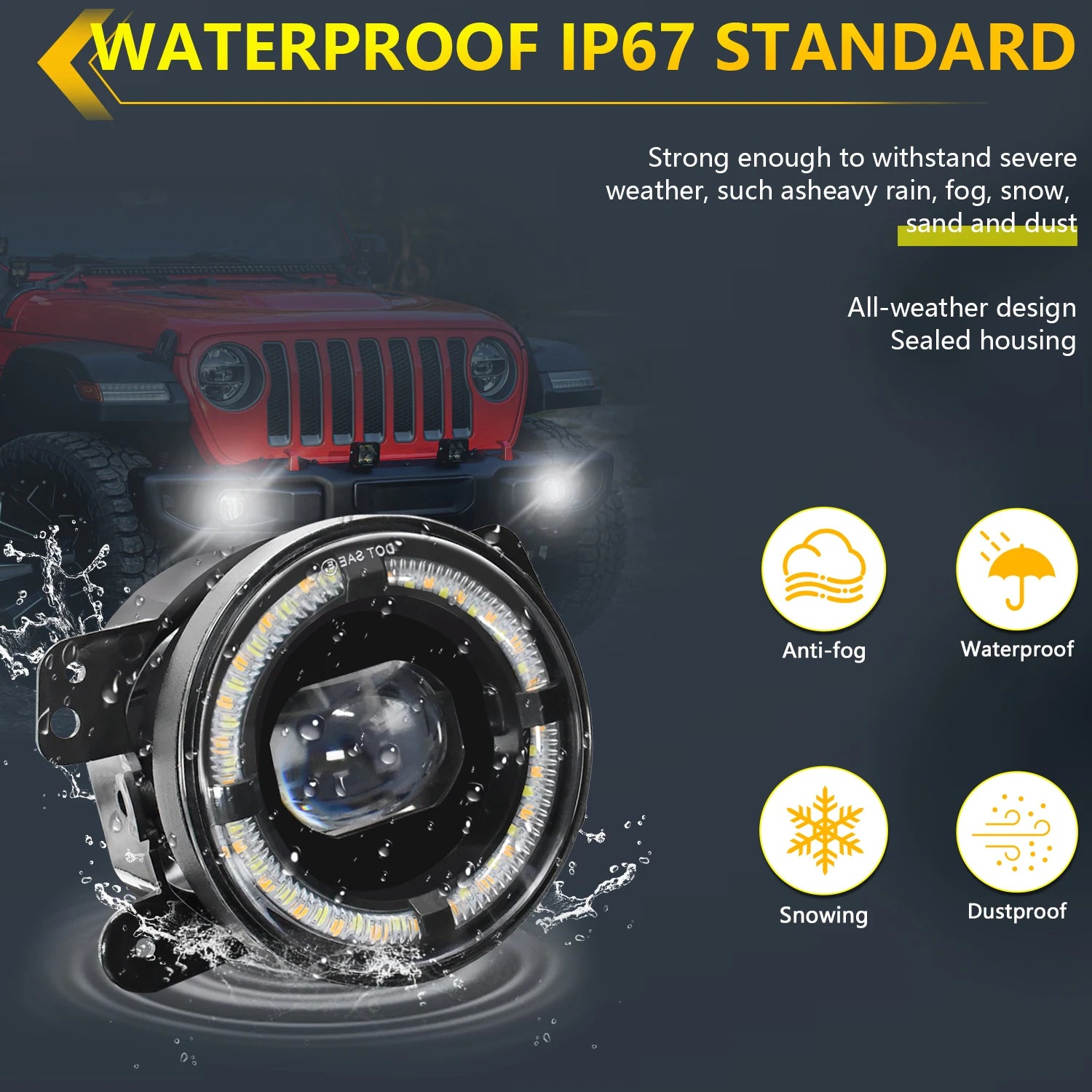 4 Inch Round LED Front Driving Fog Lights for Grand Cherokee 2011-2013/Wrangler JK 2007-20