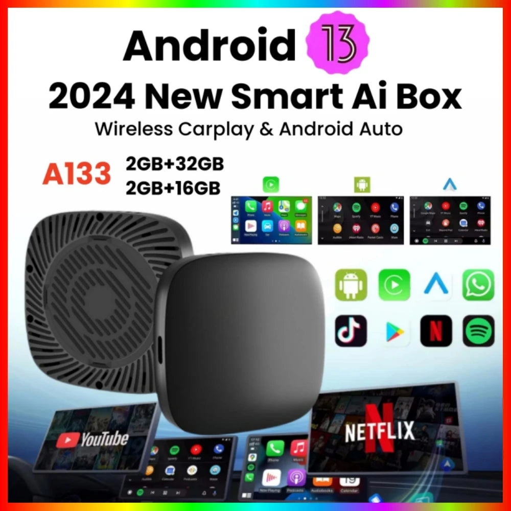 Android 13 Ai Box Wired to Wireless Carplay Android Auto Adapter WiFi For Youtube Nexflit  | AUTOKITSHOP