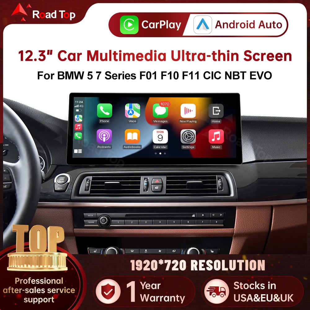 12.3 RoadTop Wireless CarPlay Multimedia Radio Linux Screen For BMW Series 5 7 F01 F10 F11 | AUTOKITSHOP