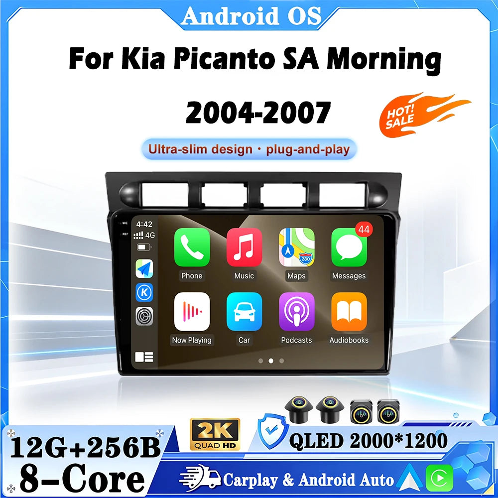 Android 16 For Kia Picanto SA Morning 2004-2007 GPS Navigation 9 inch Touch Screen Car Mul