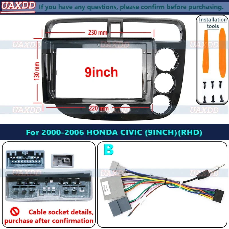 2 Din car dvd radio Android fascia multimedia For Honda 2005 Civic 9inch CD MP3 MP5 Video