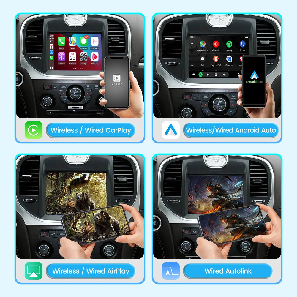 Wireless CarPlay Android Auto Interface for 2012-2016 Chrysler 300C - OEM Screen Upgrade Box with Mirroring AirPlay USB
