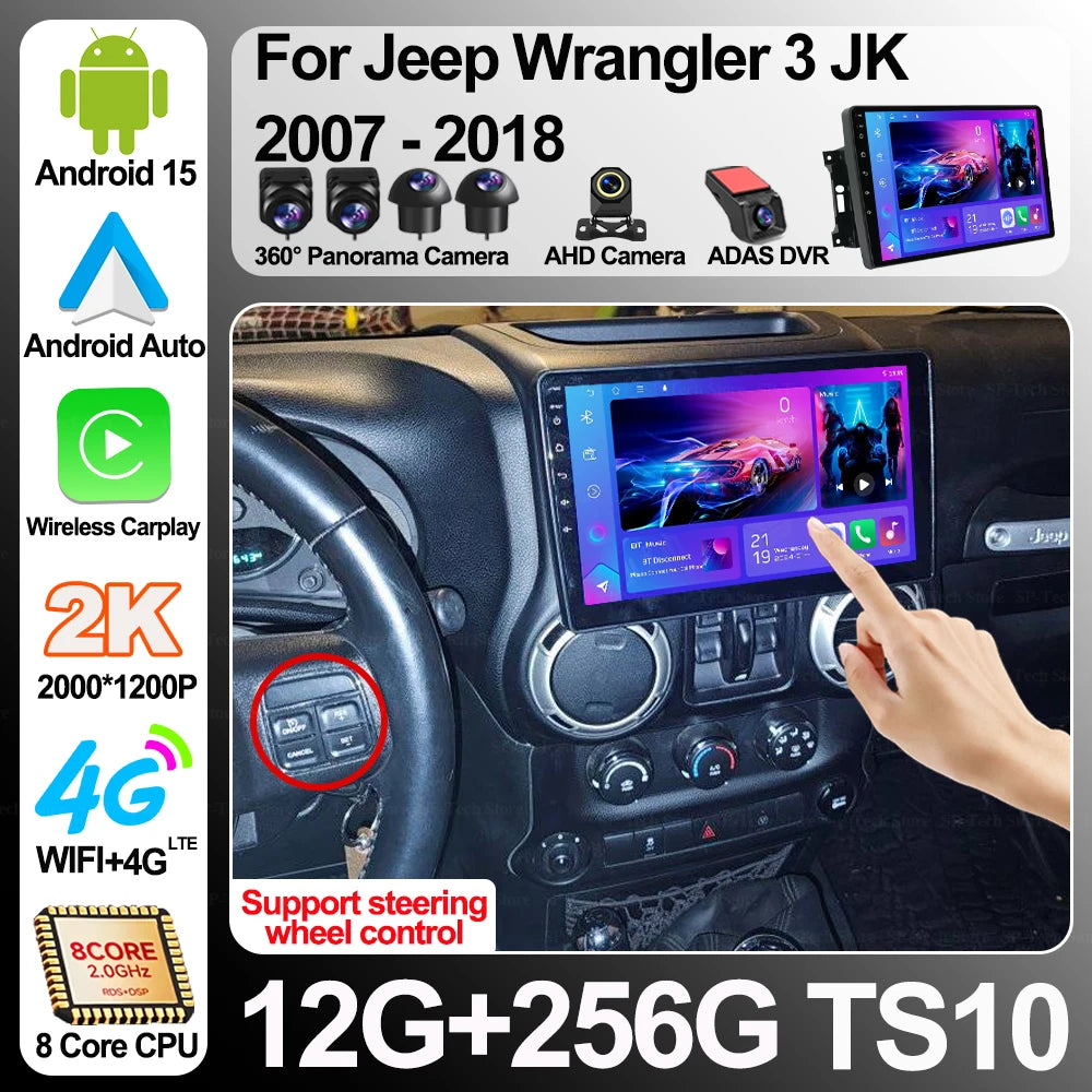 Android 16 For Jeep Wrangler 3 Jk 2007-2018 Car Radio Head Unit Wireless Carplay Auto Gps  | AUTOKITSHOP