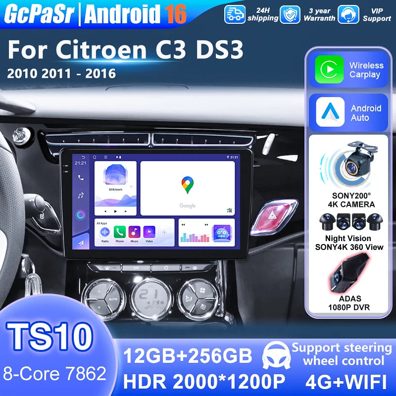 Android Auto For Citroen C3 DS3 2010 - 2016 Car Radio Video Player Multimedia Stereo Navig