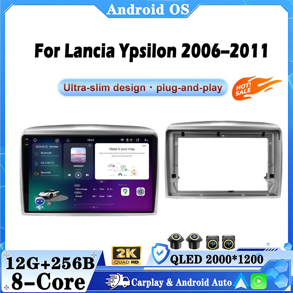 For Lancia Ypsilon 2006-2011 Android 16 Built-in Wireless Carplay Auto Car Radio Multimedi