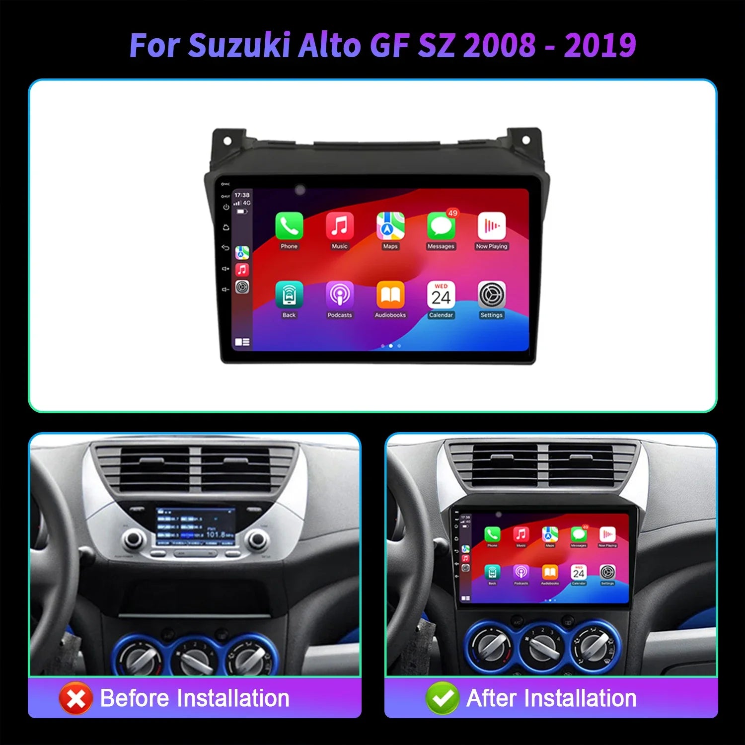 For Suzuki Alto GF SZ 2008-2019 Car Radio Multimedia Android 14 Wireless BT CarPlay Naviga