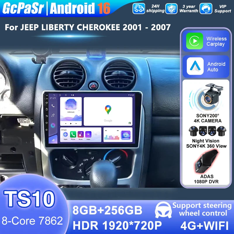 For For JEEP LIBERTY CHEROKEE 2001-2007 Android auto Screen Car Stereo Radio Multimedia Wi