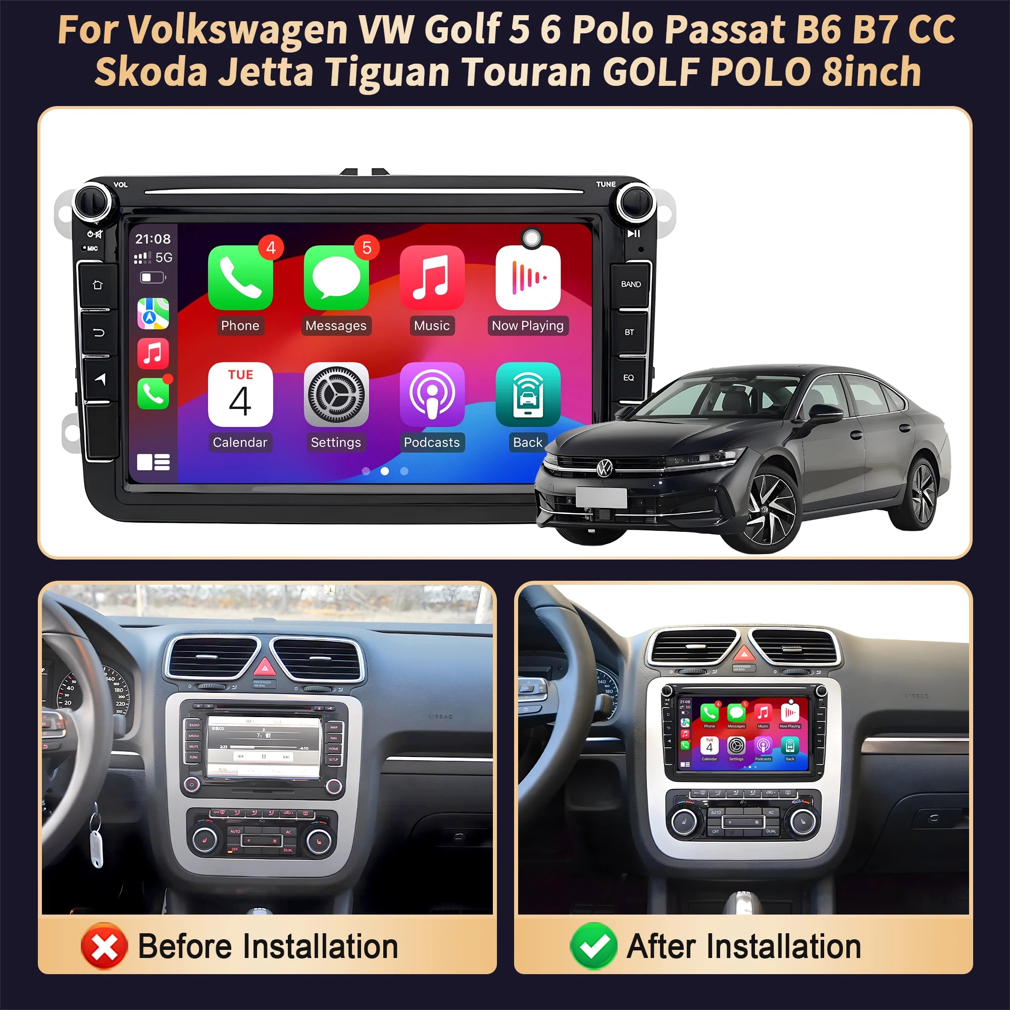 8 inch Car Radio For Volkswagen VW Golf 5 6 Polo Passat B6 B7 CC Skoda Jetta Tiguan Touran