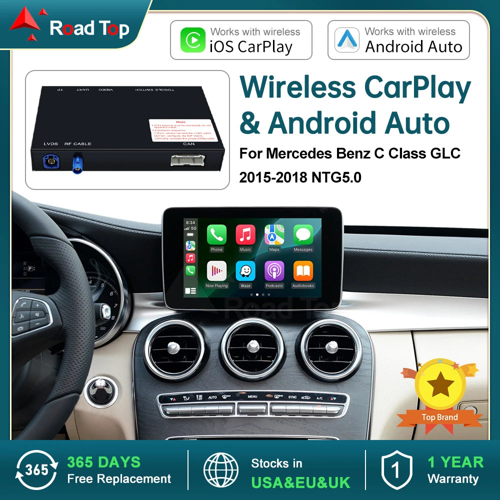 RoadTop Wireless CarPlay for Mercedes Benz A CLA GLA C-Class W205 GLC 2015-2018 with Andro