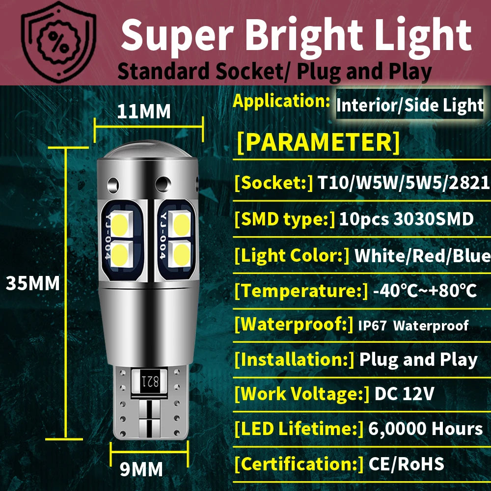 LED Interior Light Kit for W5W T10 - Canbus Error-Free Interior Bulbs