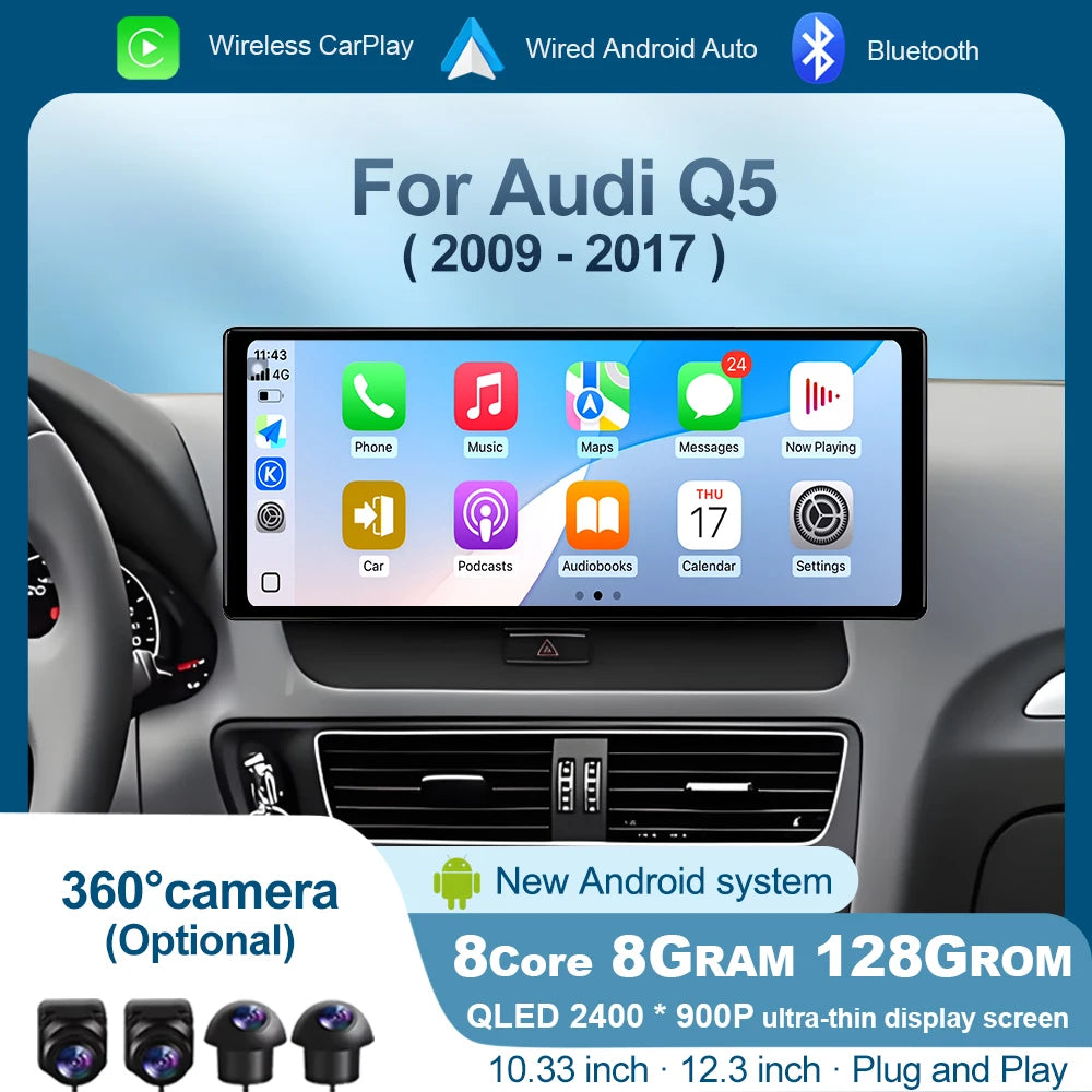 12.3 inch For Audi Q5 2009 - 2017 Intelligent Android OS System Car Radio Stereo WiFi 4G L