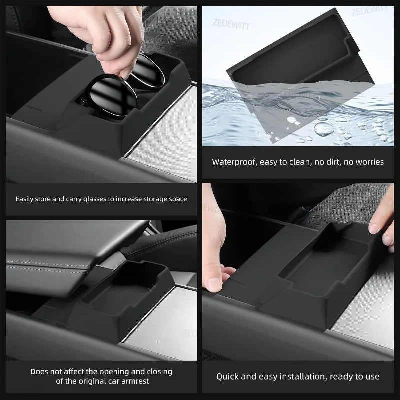 For Tesla Model 3 Y YL Practical Armrest Storage Box Center Eyeglasses Tray Auto Interior Storag - Automotive LED Light