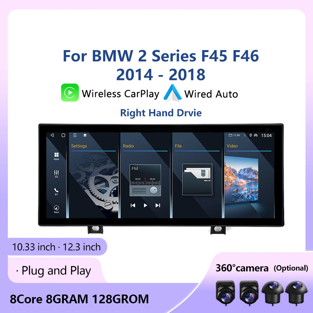 Right Hand Drvie Wireless Carplay Multimedia Screen Android 16 For BMW 2 Series F45 F46 20