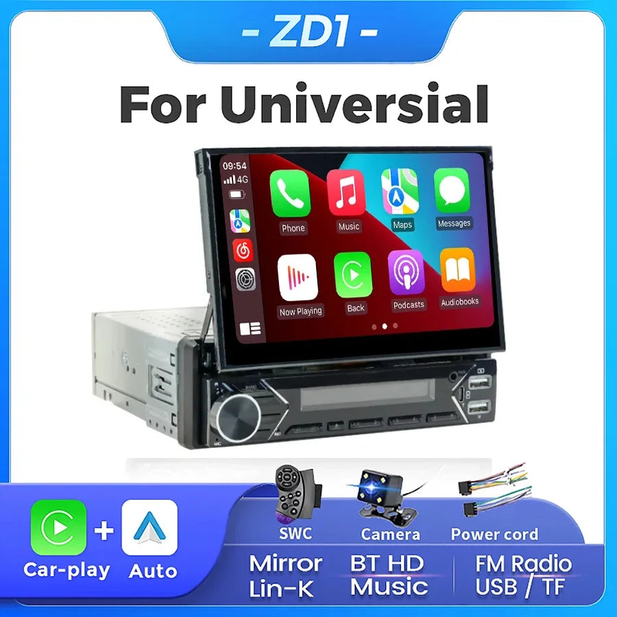 Universal 1Din MP5 Car Radio 7" IPS Retractable Screen Autoradio for Carplay Android Auto  | AUTOKITSHOP