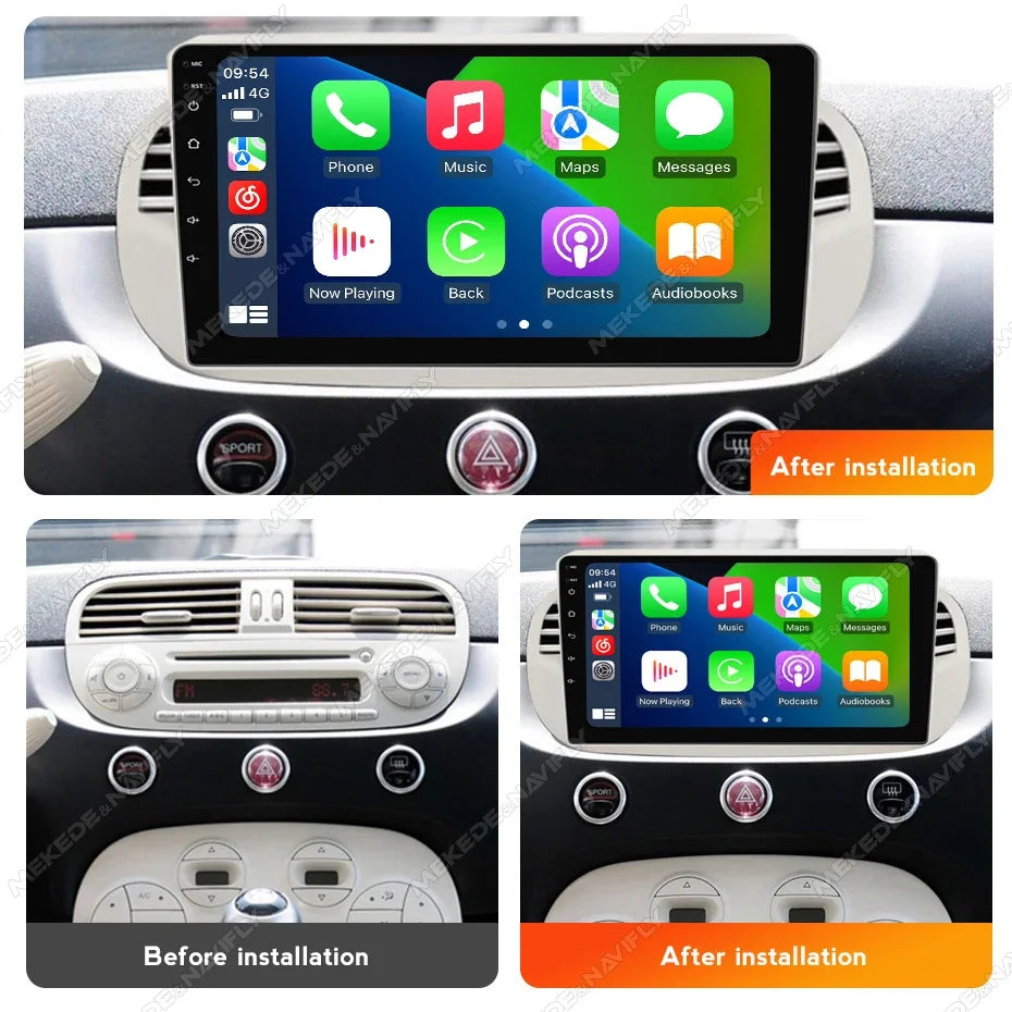 Wireless CarPlay Android Auto 9inch Car Radio for FIAT 500 Abarth 2007 - 2015 GPS Audio FM | AUTOKITSHOP