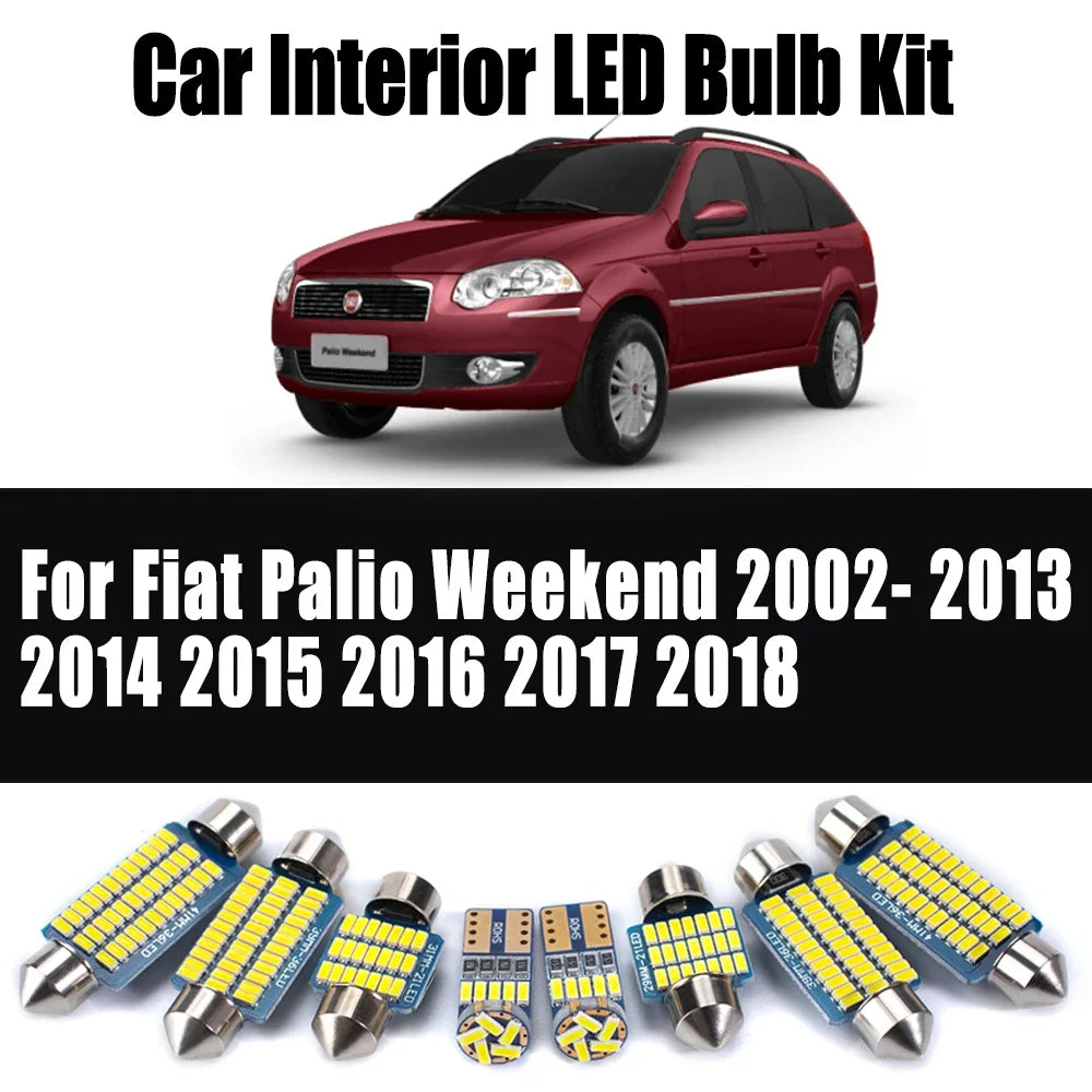 9-Piece LED Interior Light Kit for Fiat Palio Weekend 2002- 2013 - Canbus Dome Map Door Trunk Bulbs | AUTOKITSHOP
