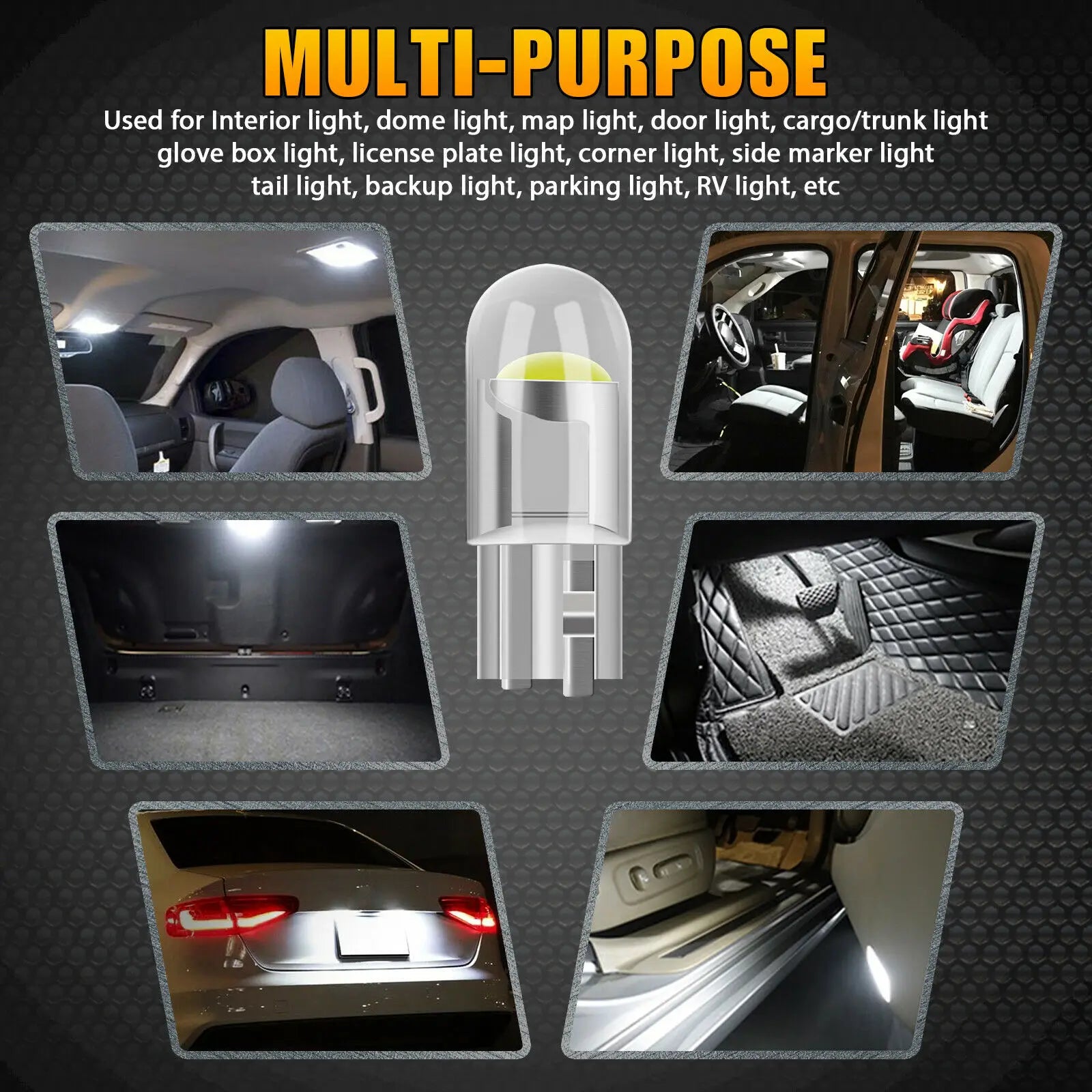 20x T10 W5W Led Car Light COB Glass 6000K White Auto Automobiles 194 168 2825 License Plat