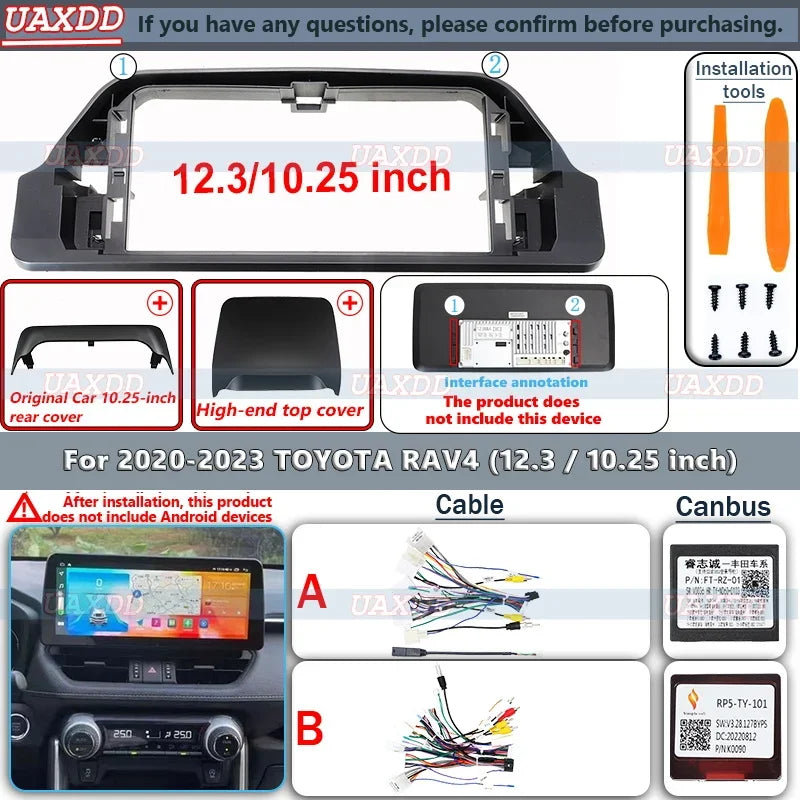 For 2020-2023 TOYOTA RAV4 12.3 10.25 inch 2 Din Car Radio Android Frame Kit Center Fascia