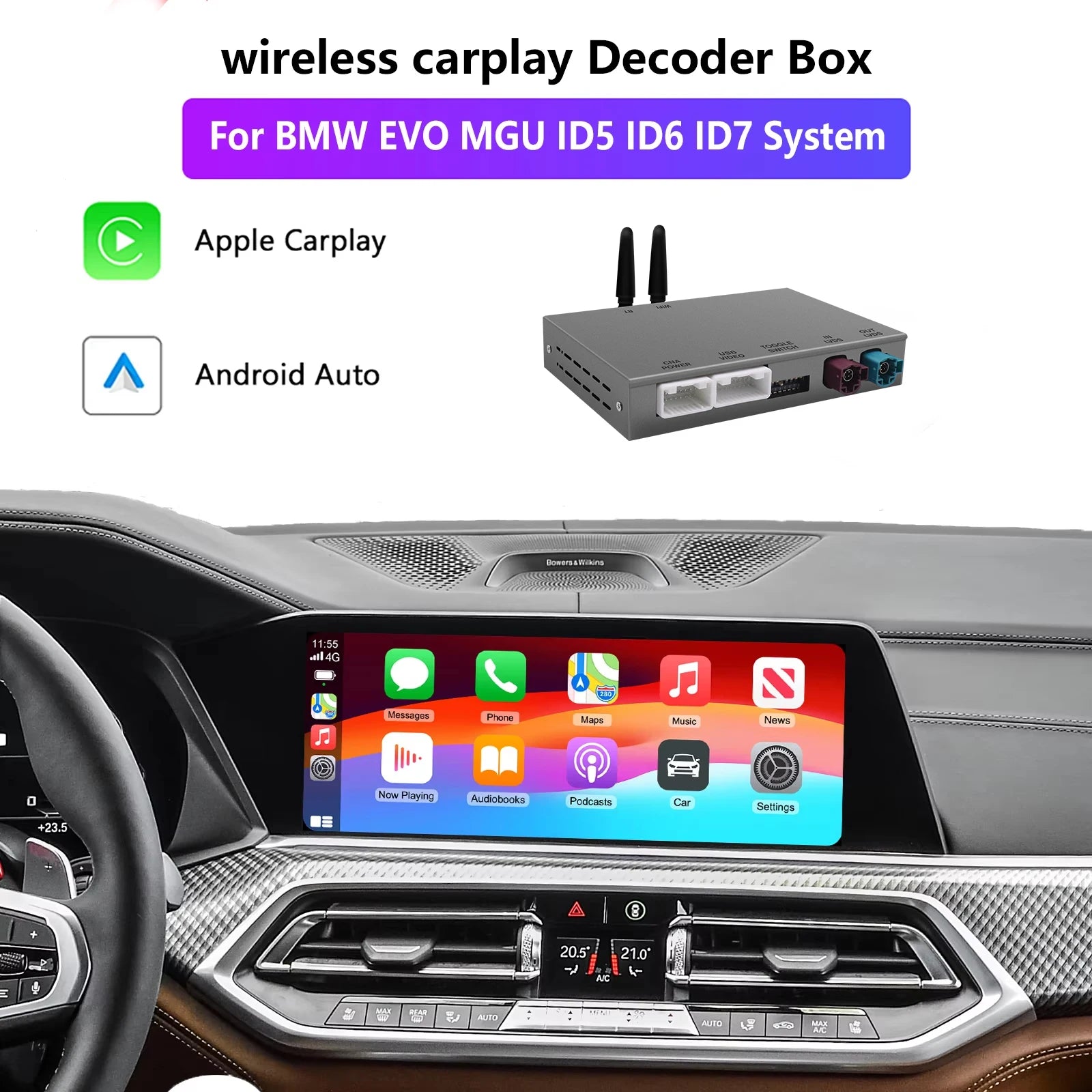 AUTOABC Wireless CarPlay Android Auto retrofit kit decoder box for BMW EVO MGU ID5 6 7 Sys