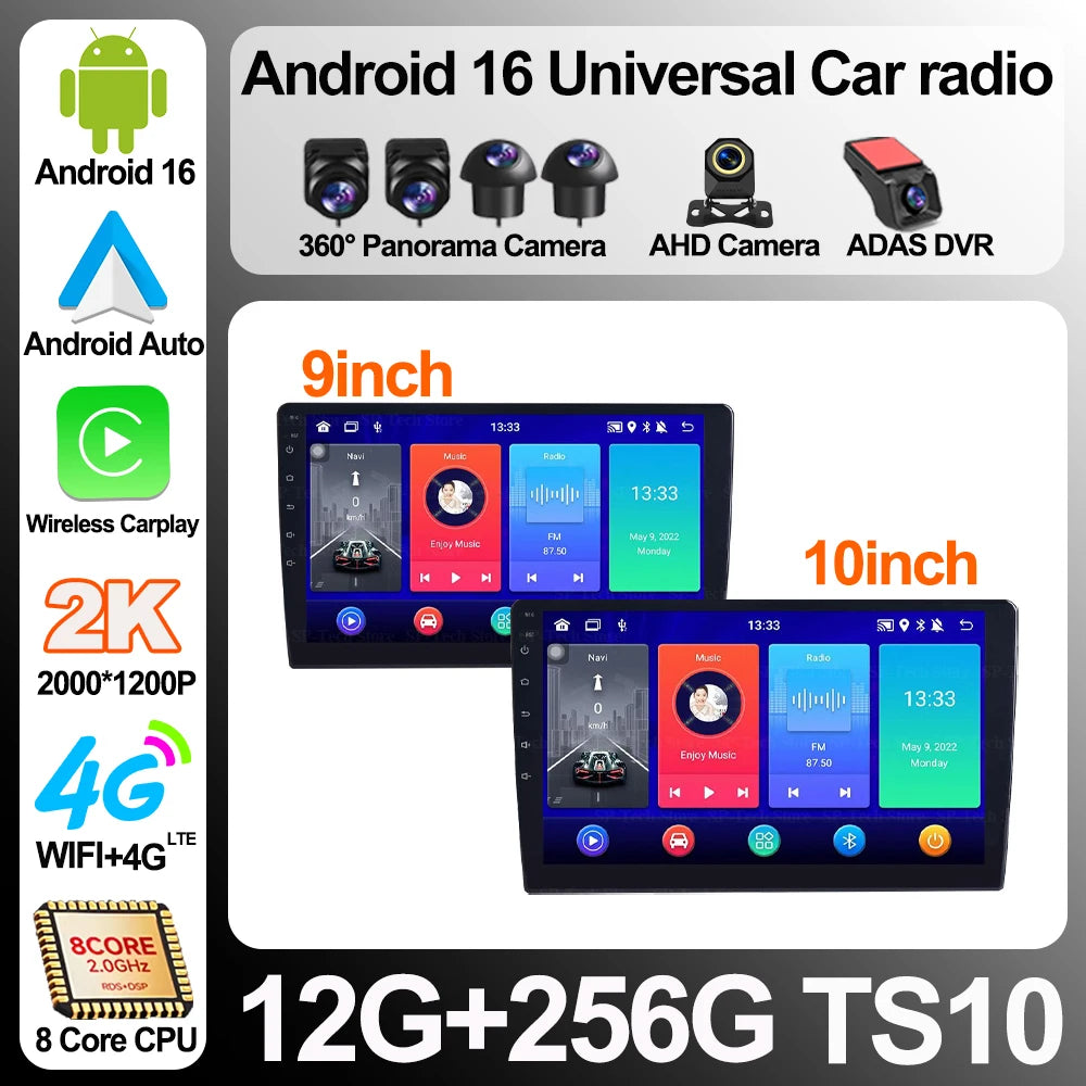 9 10" Android 16 Universal Car Radio arplay Multimedia Player WIFI 5G GPS Car Intelligent  | AUTOKITSHOP