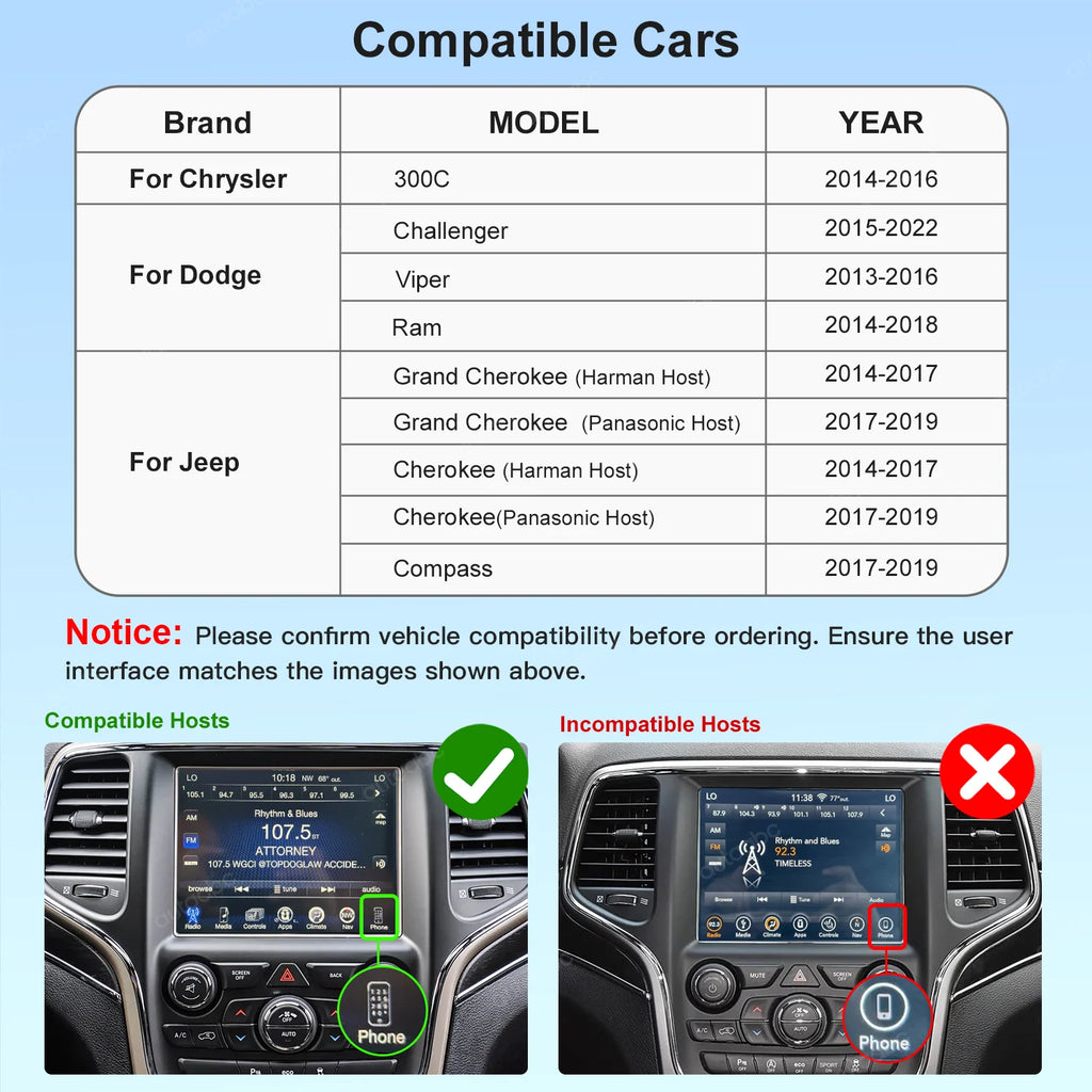 Wireless Apple CarPlay Retrofit Kit For Dodge Challenger Chrysler 300C Jeep 2014-2019 Andr | AUTOKITSHOP