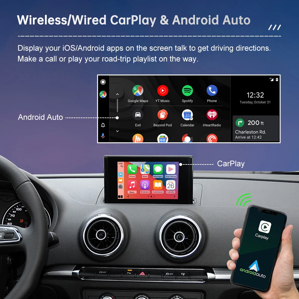 Android Auto Wireless CarPlay for Audi A3 8V Q2 2013-2018 Support AirPlay Mirrorring Camer
