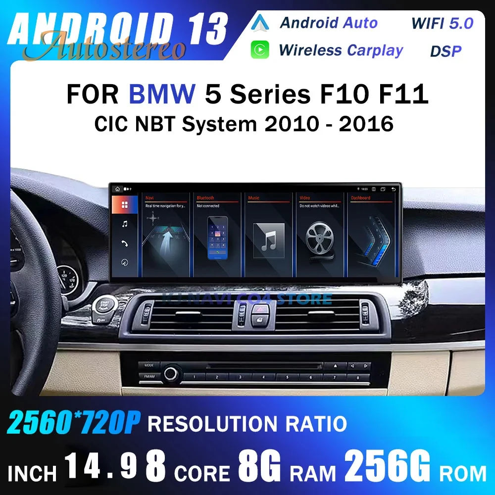 ID8 14.9 Inch Android 14 Carplay 4G For BMW 5 Series F10 F11 F18 Car Multimedia Player GPS