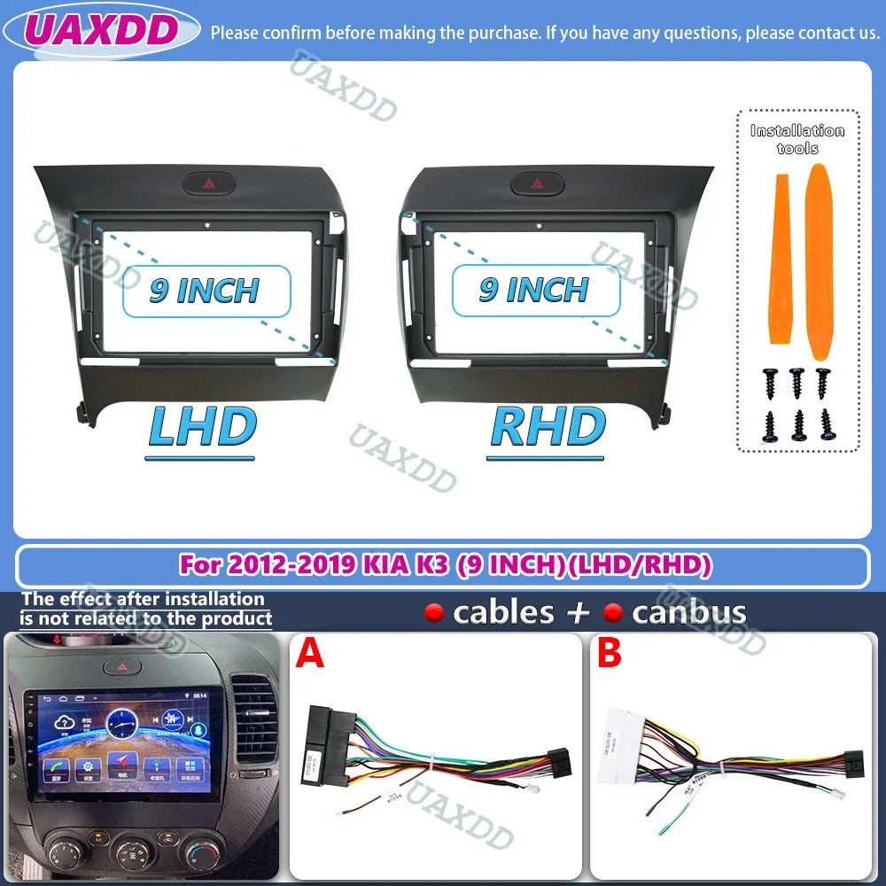 For 2012-2019 KIA K3 FORTE SHUMA Cerato 9INCH Car Android frame panel fascia cable harness