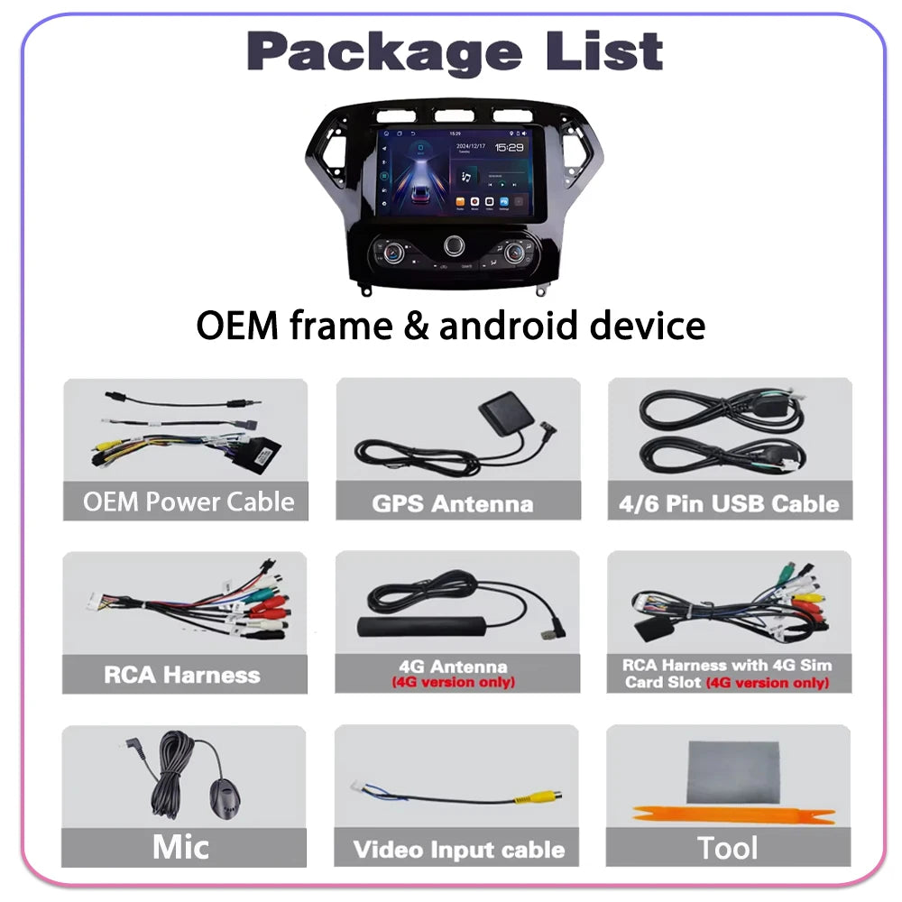 For Ford Mondeo 4 MK4 2007-2010 5G WIFI Car Screen Android Auto Radio Carplay Navigation M