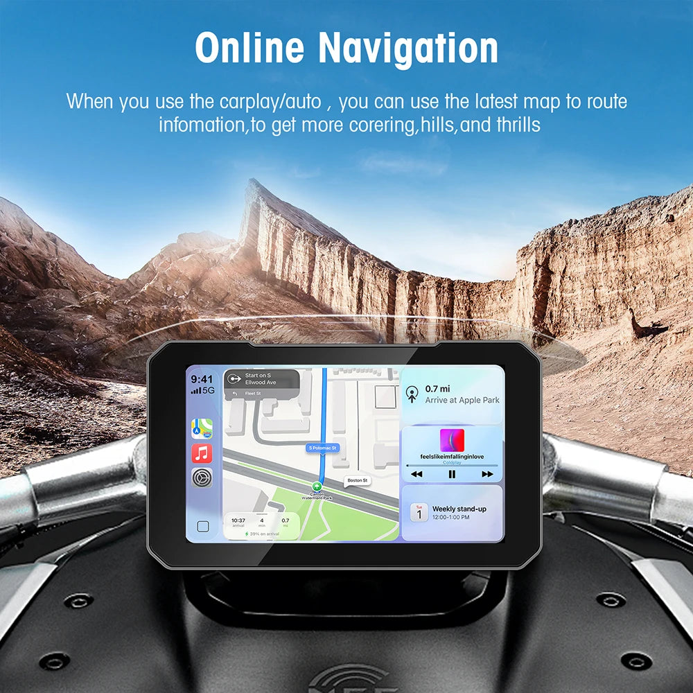 5 Inch Motorcycle GPS Navigation Wireless CarPlay Android Auto Multimedia Player Portable