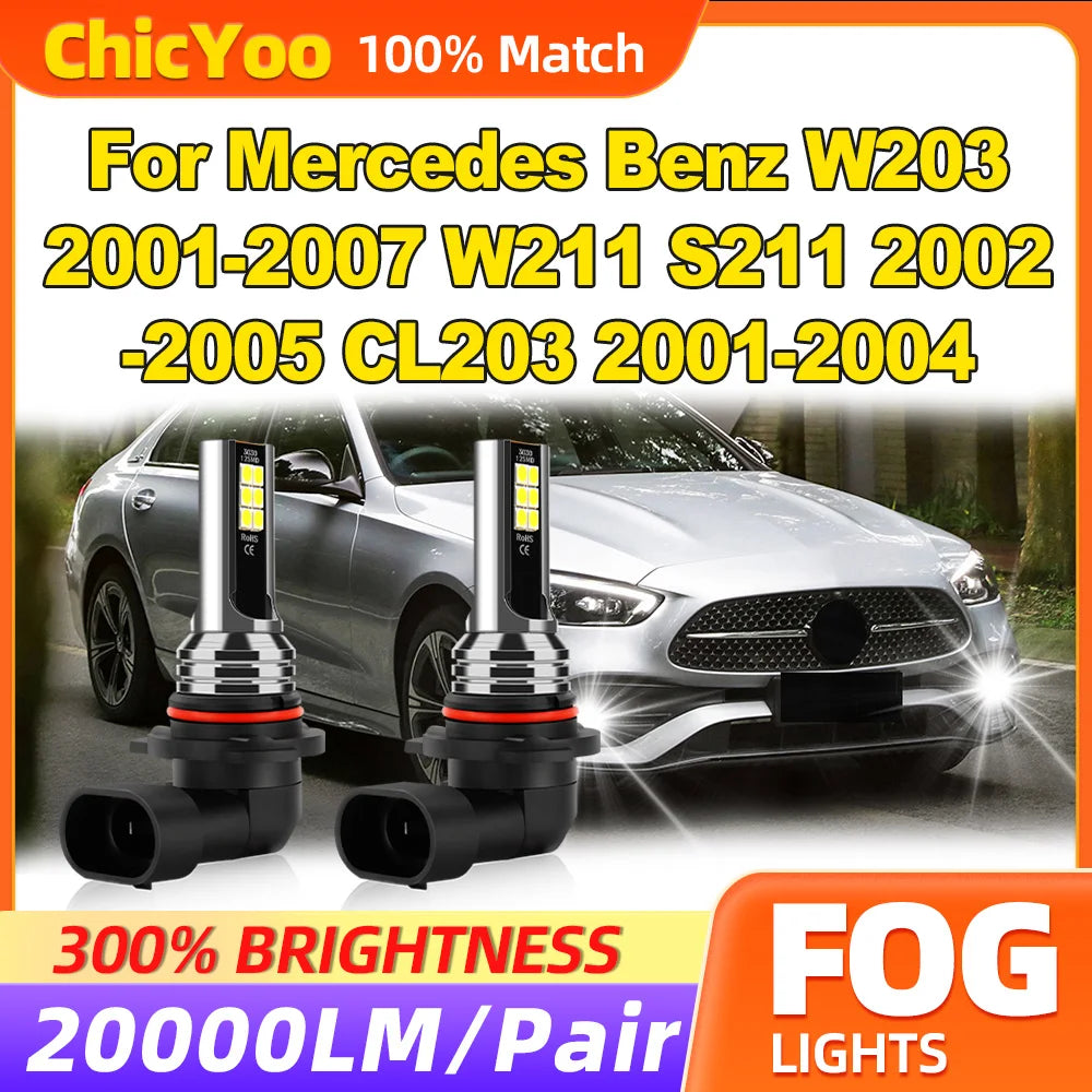 20000LM Canbus Fog Lamps 60W LED Fog Lights 12V 6000K White For Mercedes Benz W203 2001-20