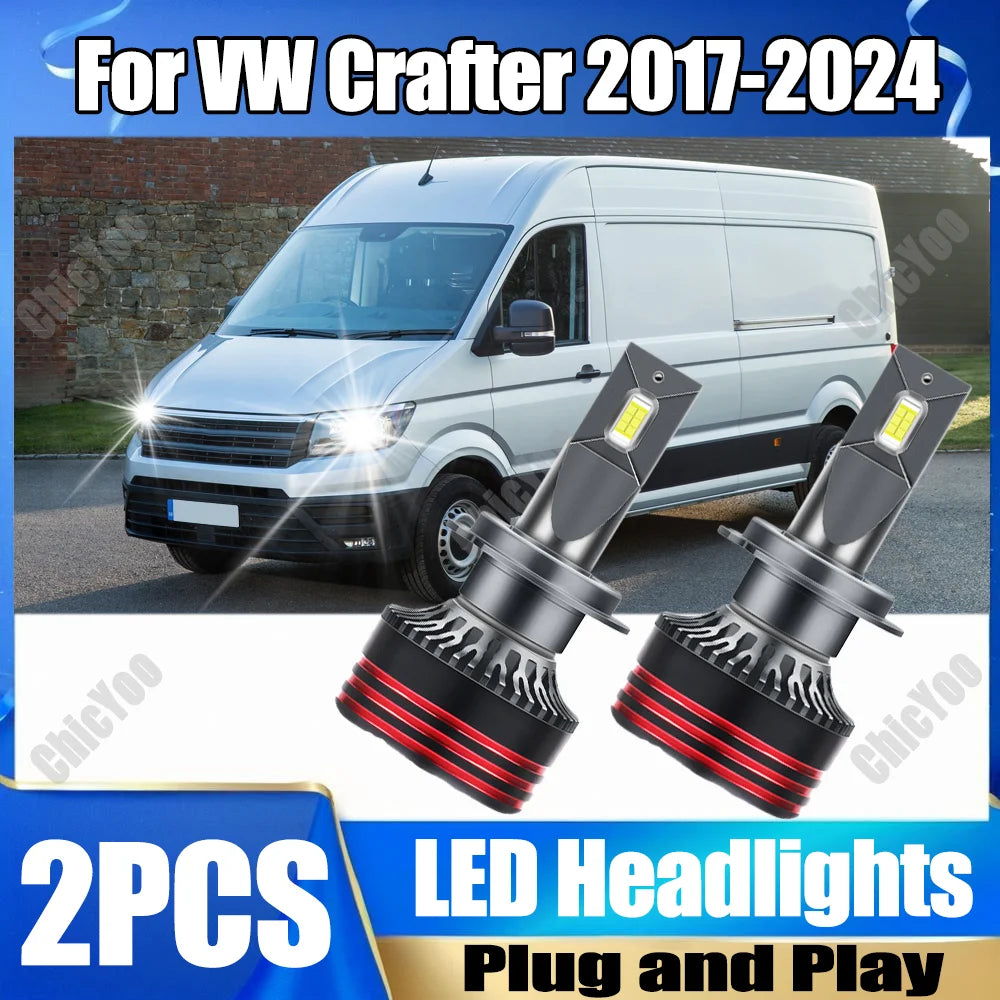 2X H7 LED Headlights 6000K White Auto Headlamp 150W 30000LM Plug and Play For VW Crafter 2